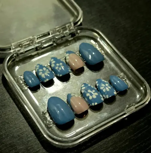 Blue Flower French tip nails